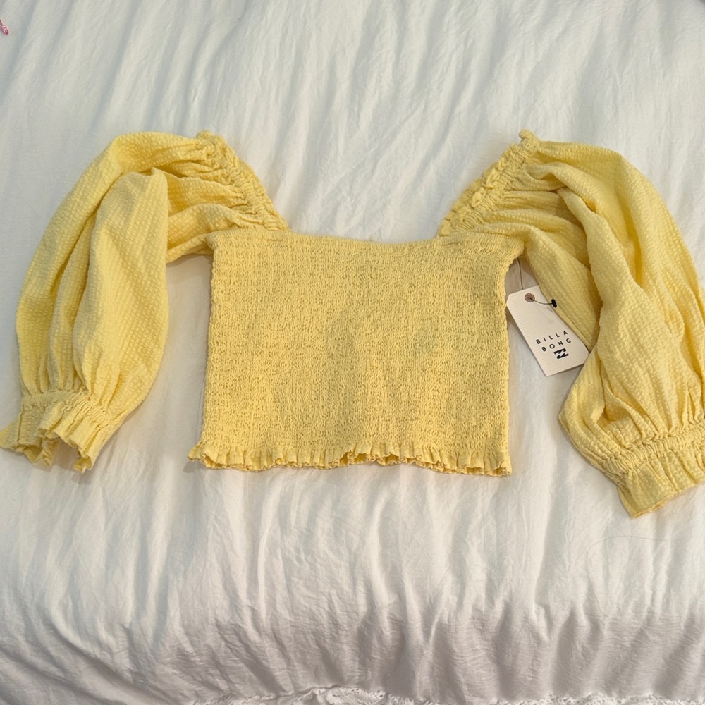 Billabong Yellow Textured Puff Sleeve Blouse